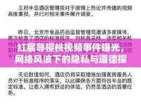 紅宸蕁櫻桃視頻事件曝光，網絡風波下的隱私與道德探討