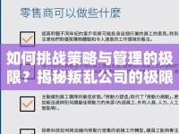 如何挑戰(zhàn)策略與管理的極限？揭秘叛亂公司的極限挑戰(zhàn)！