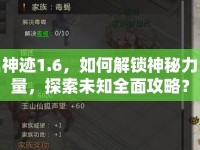 神跡1.6，如何解鎖神秘力量，探索未知全面攻略？