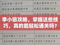 李小狼攻略，掌握這些技巧，真的能輕松通關(guān)嗎？