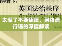 太深了不要舔嗯，網(wǎng)絡(luò)流行語的深層解讀