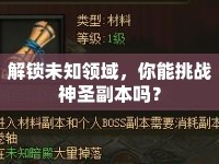 解鎖未知領域，你能挑戰(zhàn)神圣副本嗎？