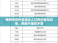 梅州市向外省流出人口的遷徙與歸宿，跨越千里的鄉(xiāng)音
