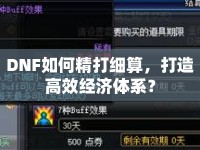 DNF如何精打細算，打造高效經(jīng)濟體系？