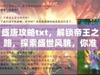 盛唐攻略txt，解鎖帝王之路，探索盛世風(fēng)貌，你準(zhǔn)備好了嗎？
