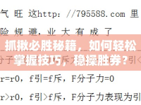 抓揪必勝秘籍，如何輕松掌握技巧，穩(wěn)操勝券？