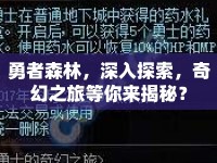 勇者森林，深入探索，奇幻之旅等你來揭秘？