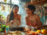 姐妹們在家光著做飯？你敢嘗試嗎？