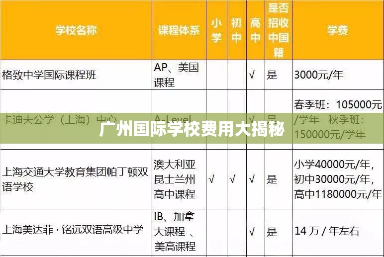 廣州國際學校費用大揭秘