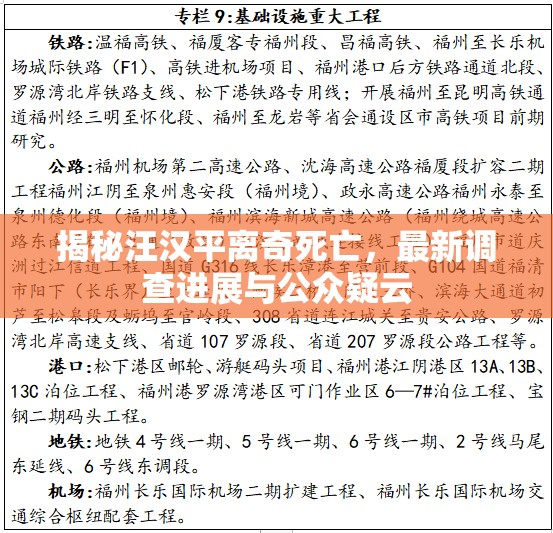 揭秘汪漢平離奇死亡，最新調(diào)查進(jìn)展與公眾疑云