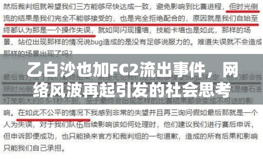 乙白沙也加FC2流出事件，網(wǎng)絡風波再起引發(fā)的社會思考