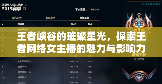 王者峽谷的璀璨星光，探索王者網(wǎng)絡(luò)女主播的魅力與影響力