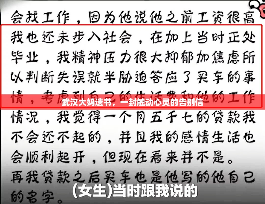 武漢大媽遺書，一封觸動(dòng)心靈的告別信