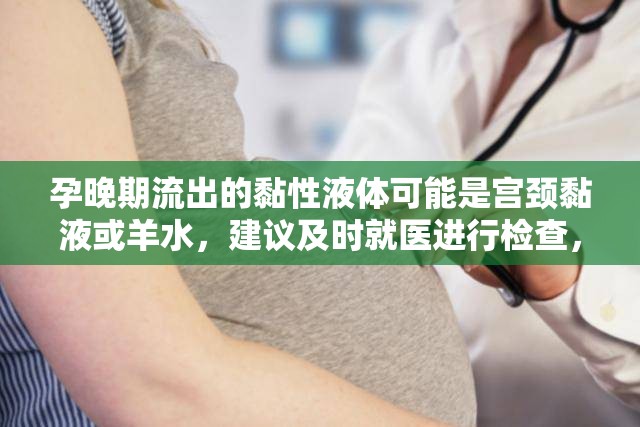 孕晚期流出的黏性液體可能是宮頸黏液或羊水，建議及時(shí)就醫(yī)進(jìn)行檢查，以確定是否為羊水破裂或?qū)m頸黏液栓脫落等異常情況。