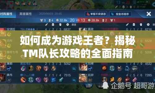 如何成為游戲王者？揭秘TM隊(duì)長攻略的全面指南