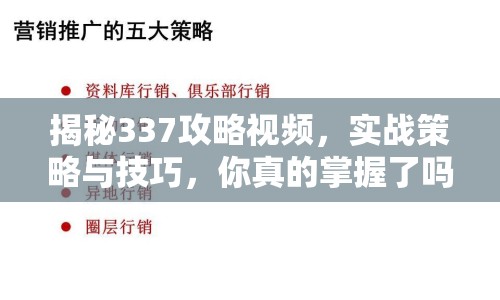 揭秘337攻略視頻，實戰(zhàn)策略與技巧，你真的掌握了嗎？