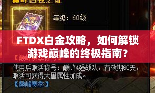 FTDX白金攻略，如何解鎖游戲巔峰的終極指南？