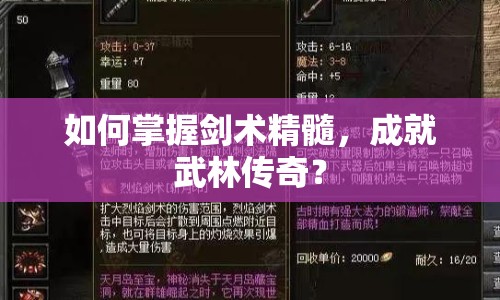 如何掌握劍術(shù)精髓，成就武林傳奇？