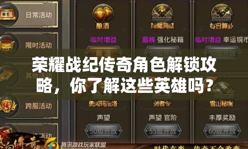 榮耀戰(zhàn)紀傳奇角色解鎖攻略，你了解這些英雄嗎？