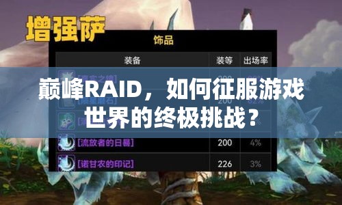 巔峰RAID，如何征服游戲世界的終極挑戰(zhàn)？