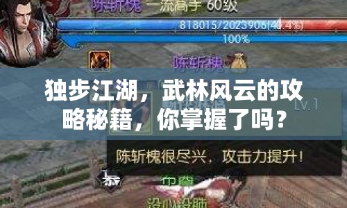 獨(dú)步江湖，武林風(fēng)云的攻略秘籍，你掌握了嗎？