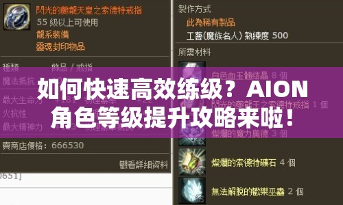 如何快速高效練級(jí)？AION角色等級(jí)提升攻略來啦！