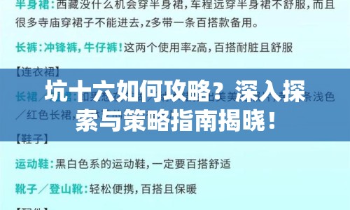 坑十六如何攻略？深入探索與策略指南揭曉！