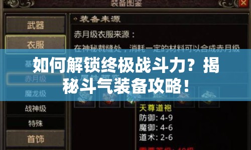 如何解鎖終極戰(zhàn)斗力？揭秘斗氣裝備攻略！