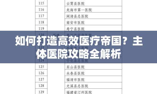 如何打造高效醫(yī)療帝國？主體醫(yī)院攻略全解析