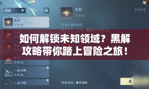 如何解鎖未知領(lǐng)域？黑解攻略帶你踏上冒險之旅！