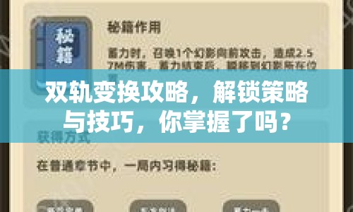 雙軌變換攻略，解鎖策略與技巧，你掌握了嗎？