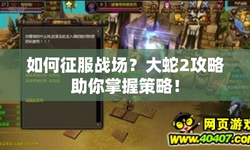 如何征服戰(zhàn)場？大蛇2攻略助你掌握策略！