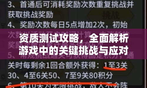 資質(zhì)測試攻略，全面解析游戲中的關(guān)鍵挑戰(zhàn)與應(yīng)對策略