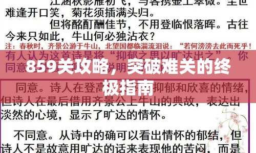 859關(guān)攻略，突破難關(guān)的終極指南