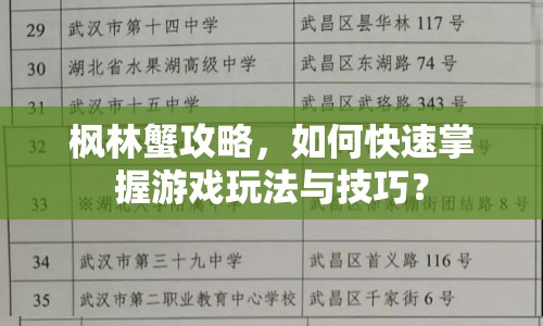 楓林蟹攻略，如何快速掌握游戲玩法與技巧？